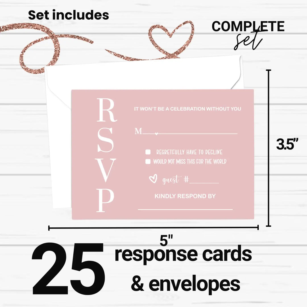 Pink Majesty RSVP Card 25 Pack - Minimalist Wedding Invitation Response Cards with Envelopes Blank