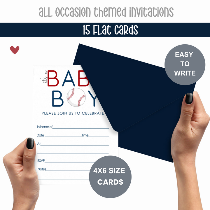 Baseball Baby Shower Invitations with Envelopes (15 Pack) - Paper Clever Party