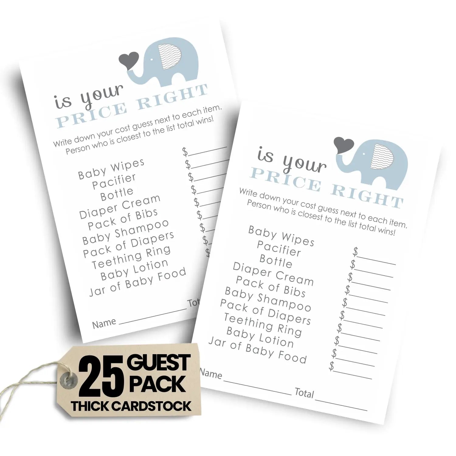 Blue elephant guess the price baby shower games – 25 pack fun unique activities for guests jungle animal themed 4x6