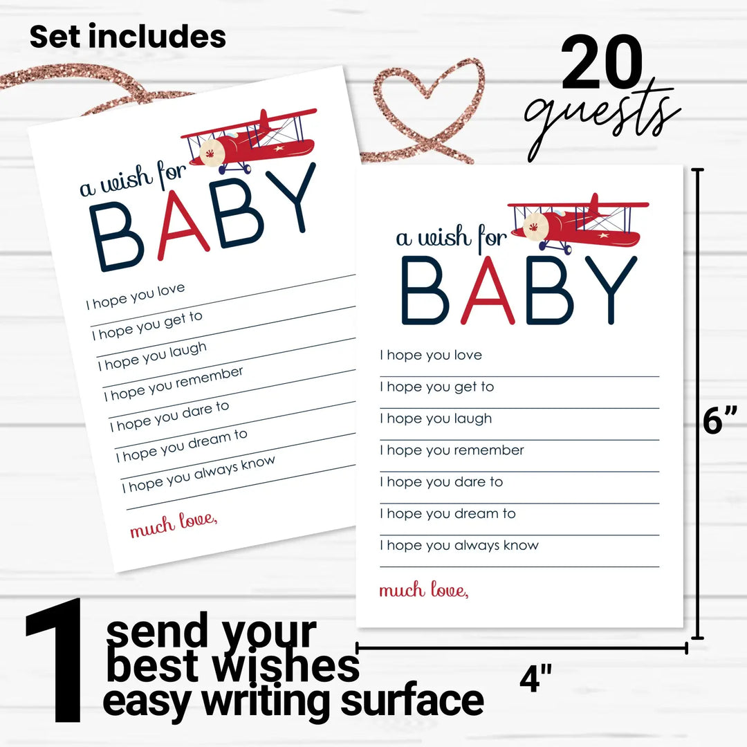 Airplane theme boy baby shower advice cards - 20-pack memory wishes 4x6 keepsake activity set - office product