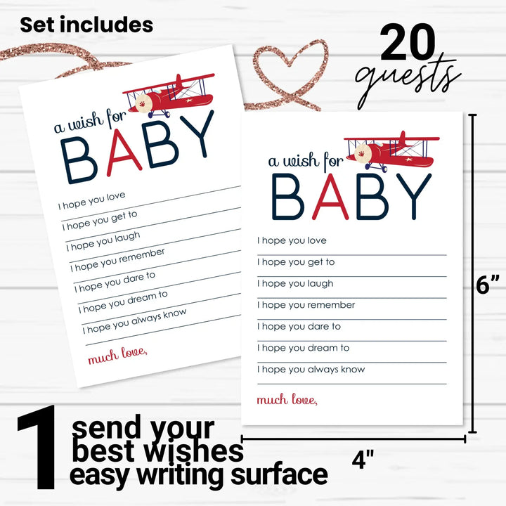 Airplane theme boy baby shower advice cards - 20-pack memory wishes 4x6 keepsake activity set - office product