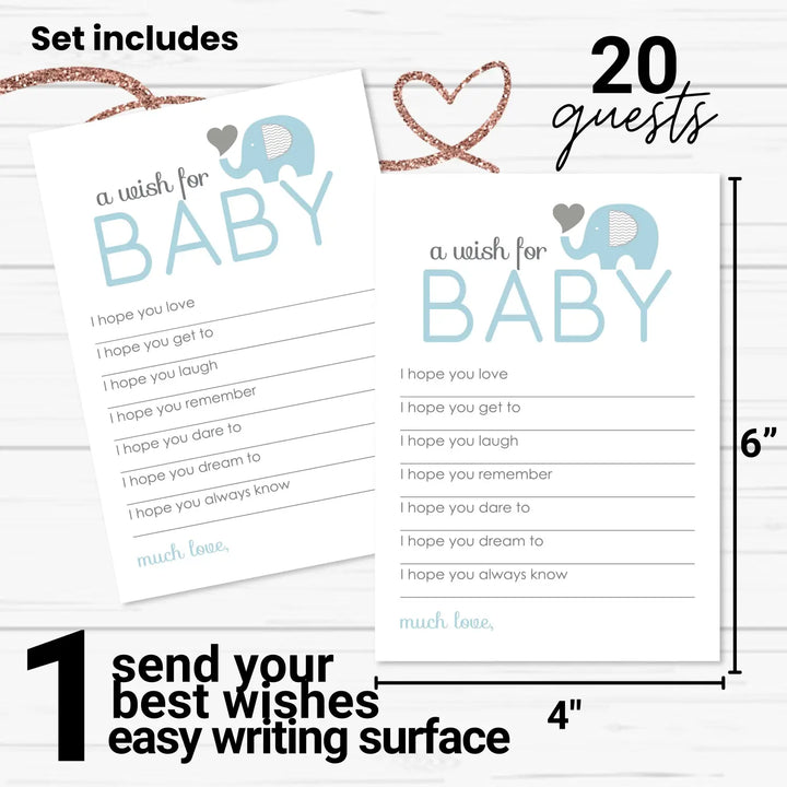 Boy baby shower blue elephant advice cards - 20-pack keepsake wishes 4x6 memory activity set - office product