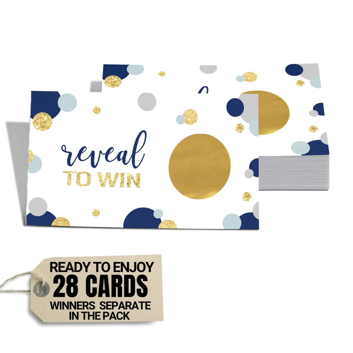 Blue & Gold Scratch-Off Game Cards (28 Pack) - Elegant for Bridal Showers, Baby Showers, Graduation, Retirement