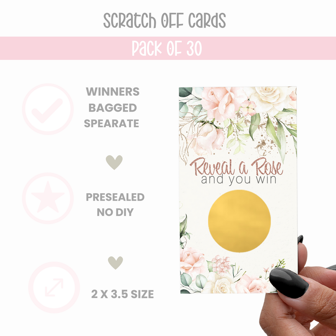 Blush Blooms Scratch Off Game Cards (30 Pack) - Floral Elegance for All Events - Paper Clever Party