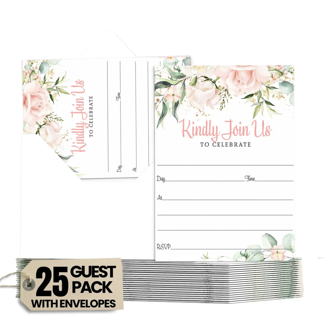 Blush Blooms Event Invites - 25ct, Rustic Floral, 5x7