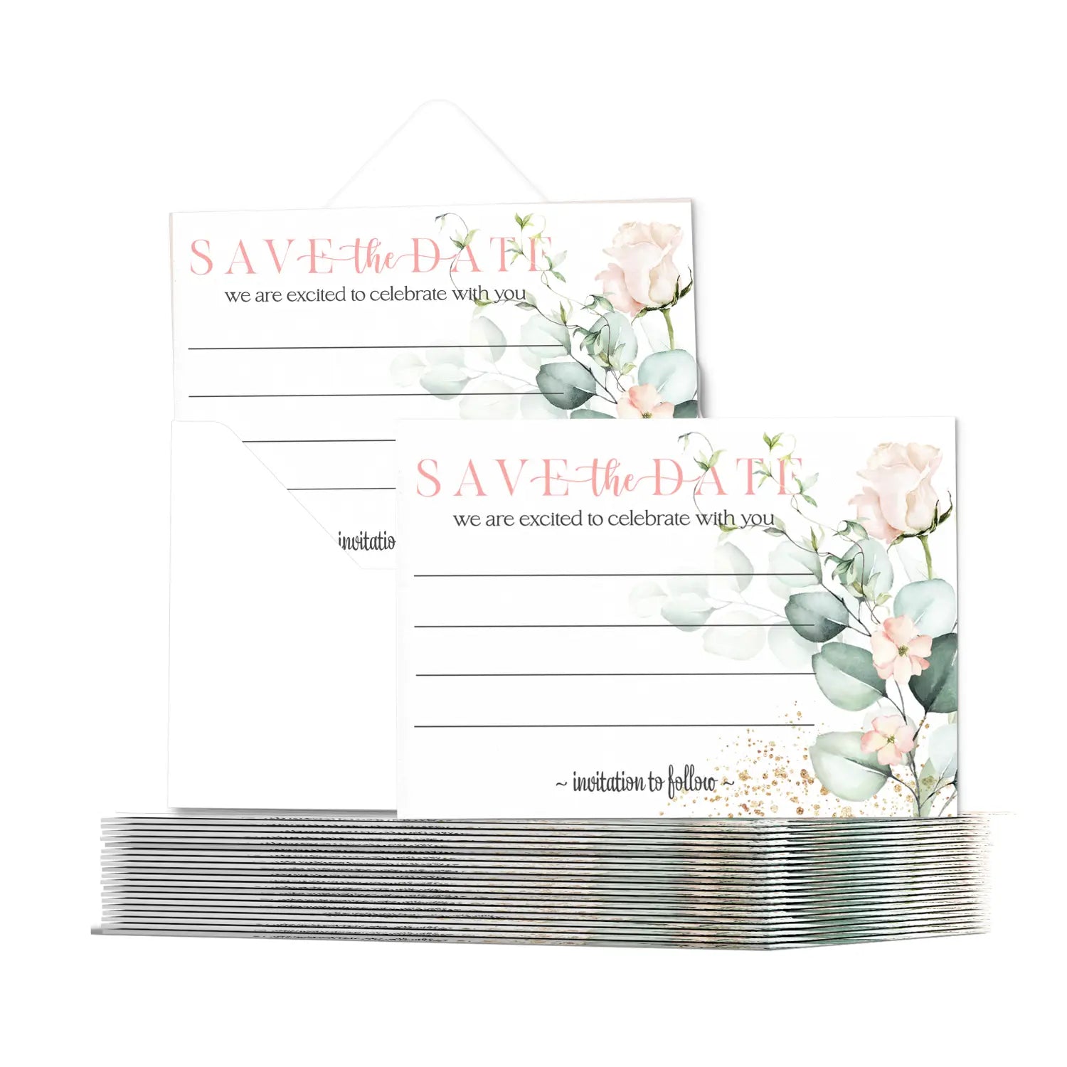 Blush blooms save the date cards with envelopes - 25 pack rustic floral pink all occasion invitations for weddings