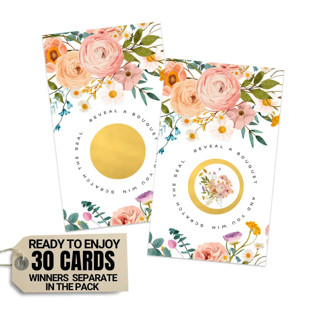 Boho Bridal Shower Scratch Off Games - 30 Cards - Fun Wedding Shower Game or Engagement Party Ideas, Rustic Pink and Cream Floral Themes