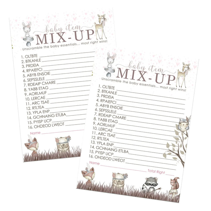 Boho Woodland Baby Shower Word Scramble Game - 25 Pack, Baby Shower Activities for Girls, Cute Guest Party Game Ideas
