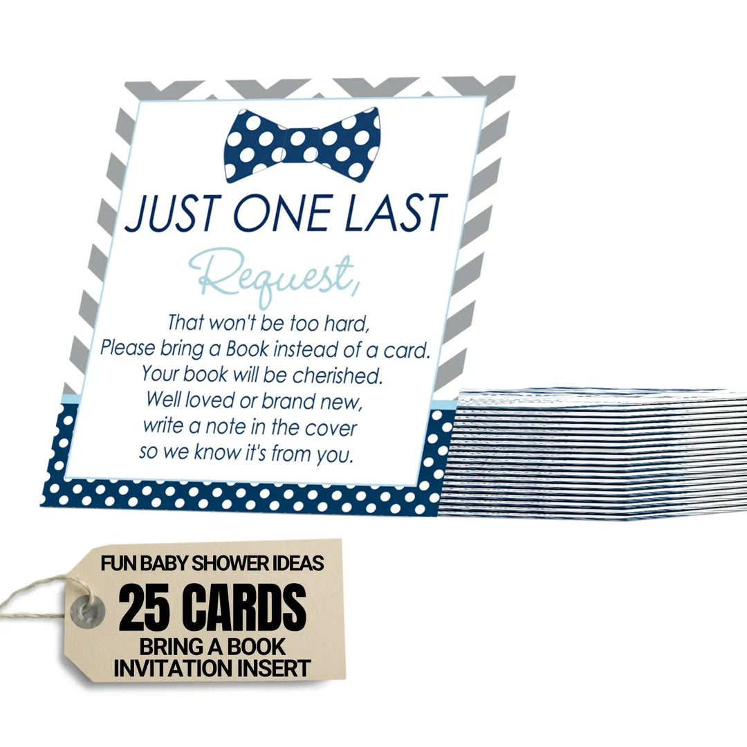 Bow Tie Books for Baby Shower Invitation Insert, Blue and Grey, 4x4, 25 Pack