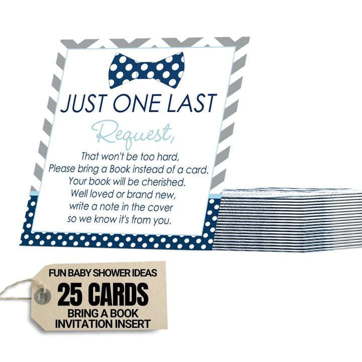Bow Tie Books for Baby Shower Invitation Insert, Blue and Grey, 4x4, 25 Pack