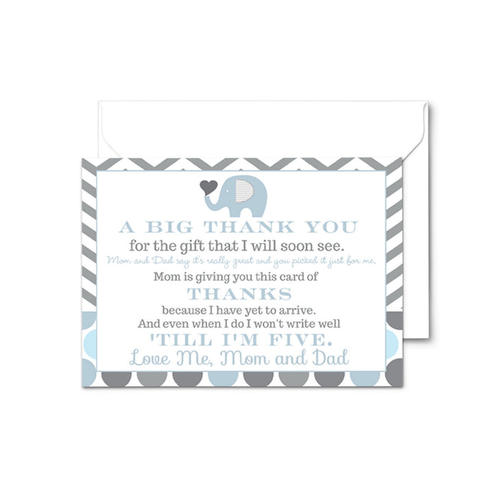 Elephant Thank You Cards for Boys – Prewritten Notes with Envelopes (Pack of 25) - Paper Clever Party