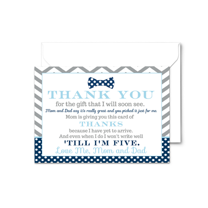 Bow Tie Baby Shower Thank You Cards for Boys – Personalized Notes (Pack of 25) - Paper Clever Party