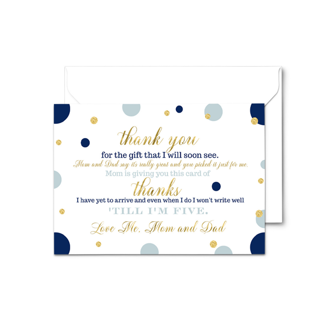 Navy and Gold Baby Shower Thank You Cards for Boys – Notecards (Pack of 25) - Paper Clever Party