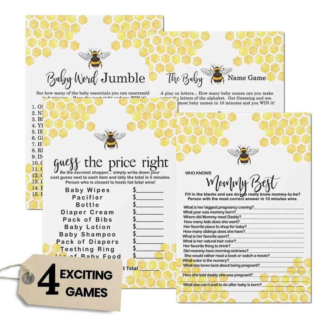 Bumblebee Baby Shower Game Pack, Yellow & Black, 5x7 Cards (25 ct)