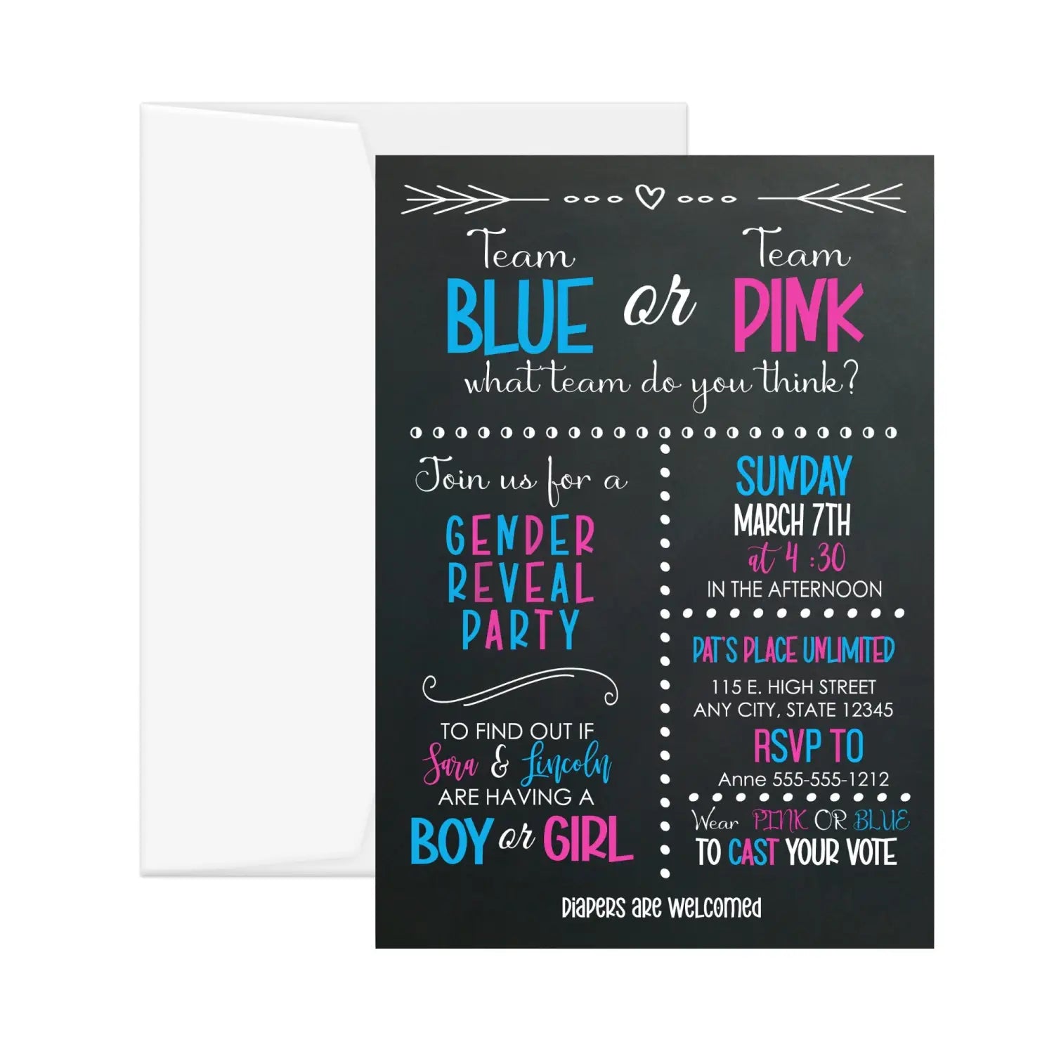 Fun gender reveal party invitations – custom printable & printed personalizable