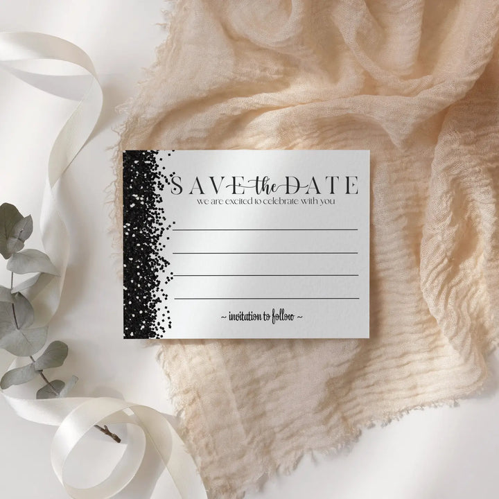 Black and White Save the Date Cards with Envelopes - 25 Pack Gothic Glam Skull All Occasion Invitations for Weddings, Birthdays & Graduations - 3.5x5