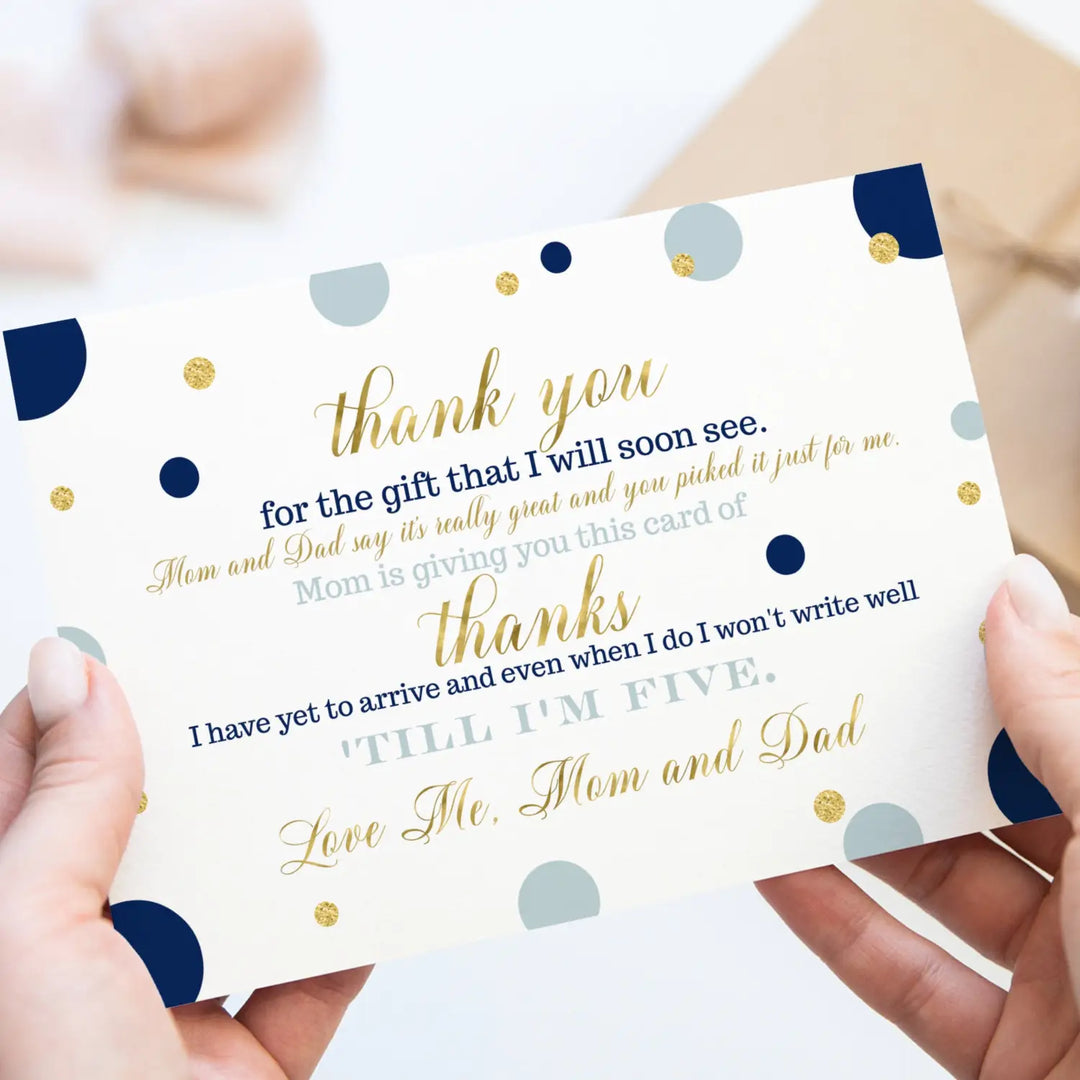 Navy and Gold Boys Baby Shower Thank You Cards - Sophisticated (15 Pack) with Blue Envelopes, 4x6