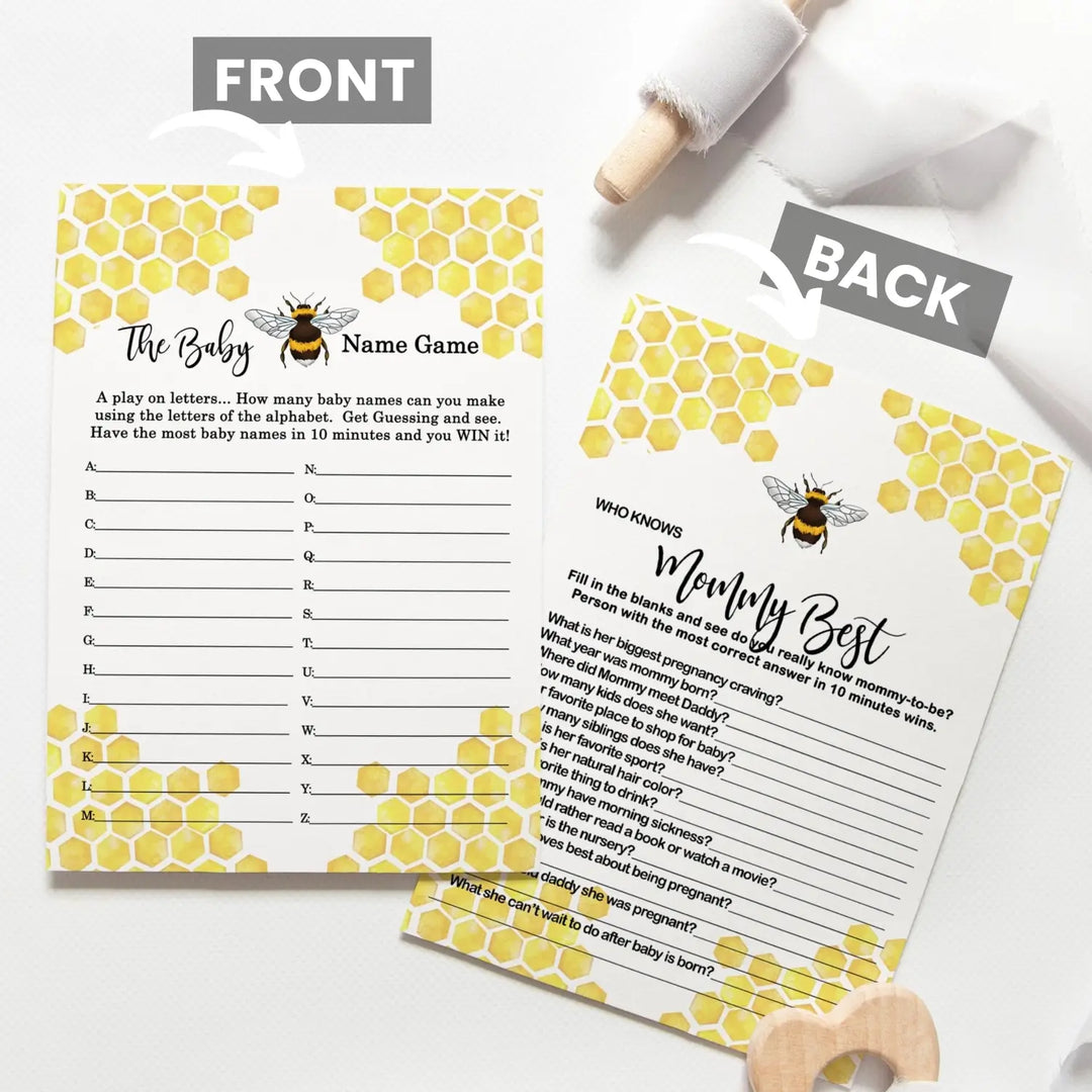 Bumblebee Baby Shower Game Pack, Yellow & Black, 5x7 Cards (25 ct)