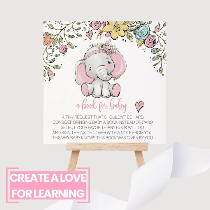 Cottage elephant books for baby shower request cards - invitations