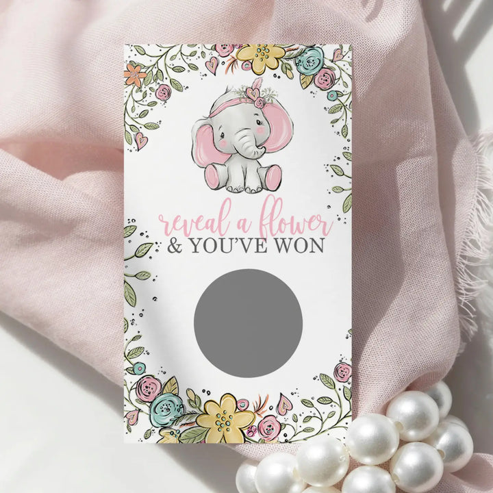 Elephant baby shower games for girls - 30 cards - fun scratch off game guest activities reveal to win prizes cute pink