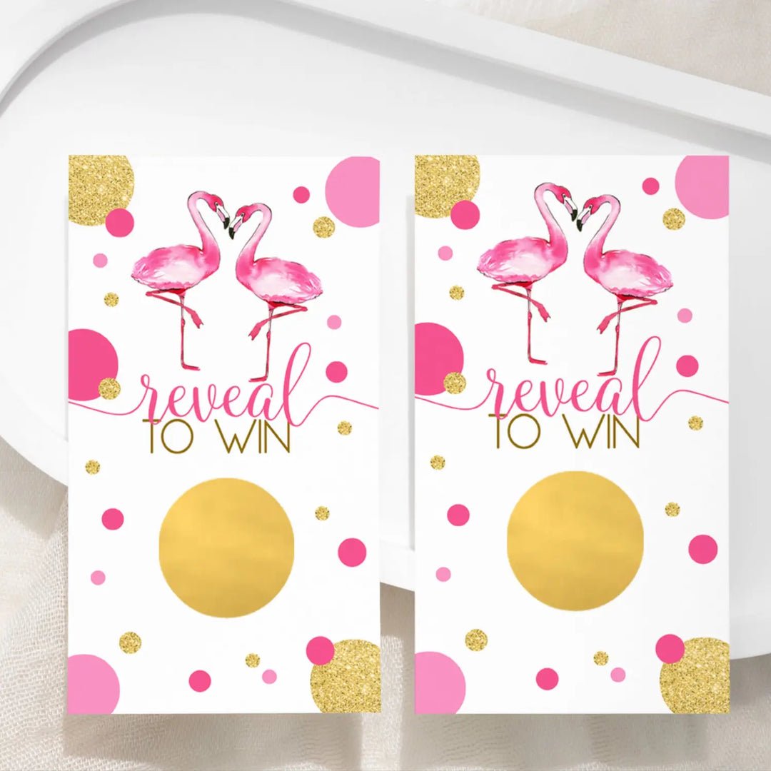 Scratch Off Raffle Cards - 30 Pack - Fun Bridal Shower Games Ideas for Wedding Activities, Lottery Tickets or Door Prizes, Flamingo Themes Pink and Gold