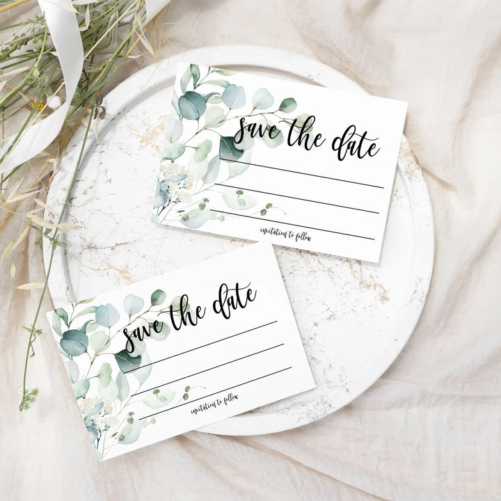 Eucalyptus Greenery Save the Date Cards (25 Pack) - Eco-Friendly Invitations with Envelopes - 3.5x5