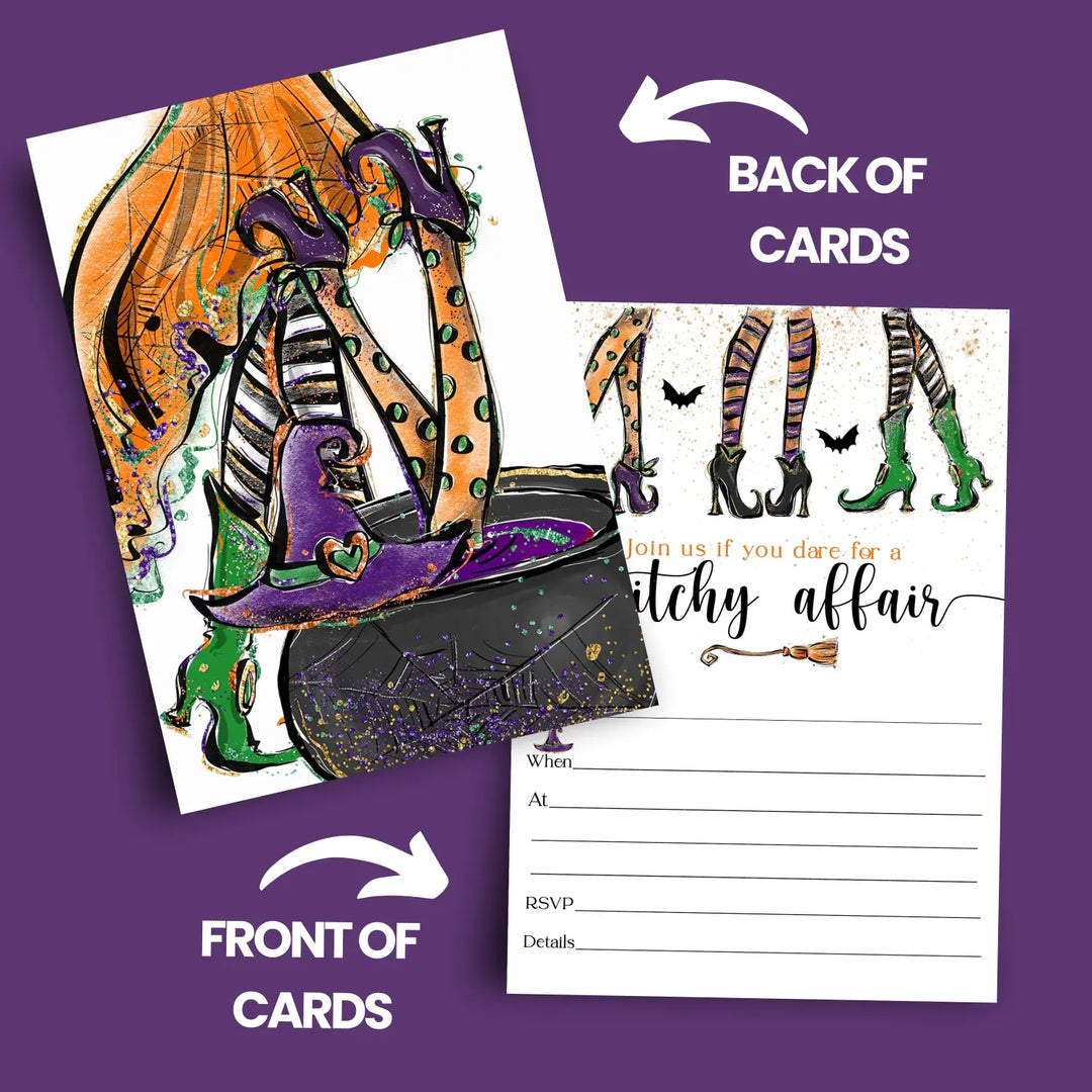 Witchy Fun Invitations with Envelopes, Halloween Invites for Wedding, Birthday, Showers, Customize Party Details on Blank Cards, 25 Pack, 5x7