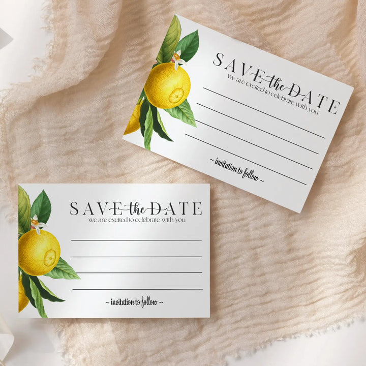 Lemon-Greenery Save the Date Cards (25 Pack) - Elegant Invitations with Envelopes for All Occasions - 3.5x5