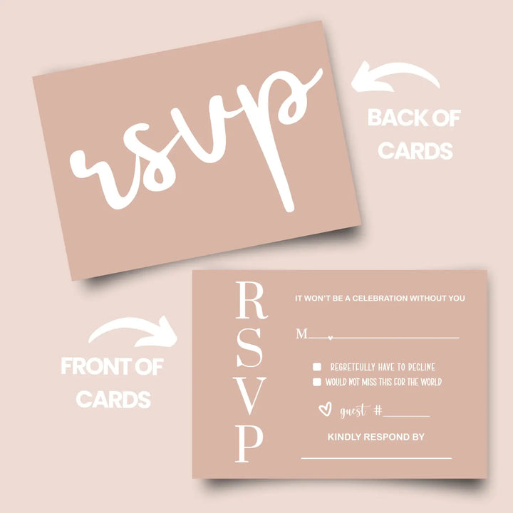 Canyon Rose RSVP Card 25 Pack - Minimalist Wedding Invitation Response Cards