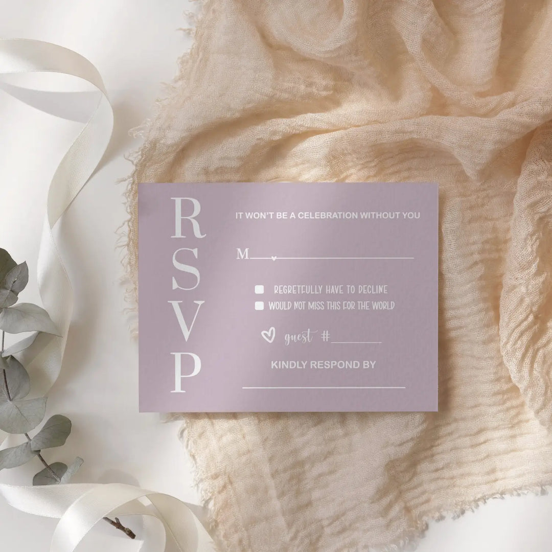 Wild Lilac RSVP Card 25 Pack - Minimalist Wedding Invitation Response Cards with Envelopes