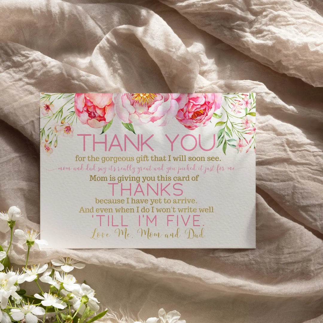 Cottage floral girls baby shower thank you cards - 15 pack charming notecards with pink envelopes 4x6 - office product