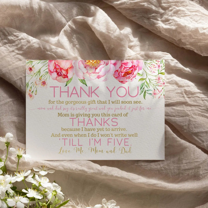 Cottage floral girls baby shower thank you cards - 15 pack charming notecards with pink envelopes 4x6 - office product