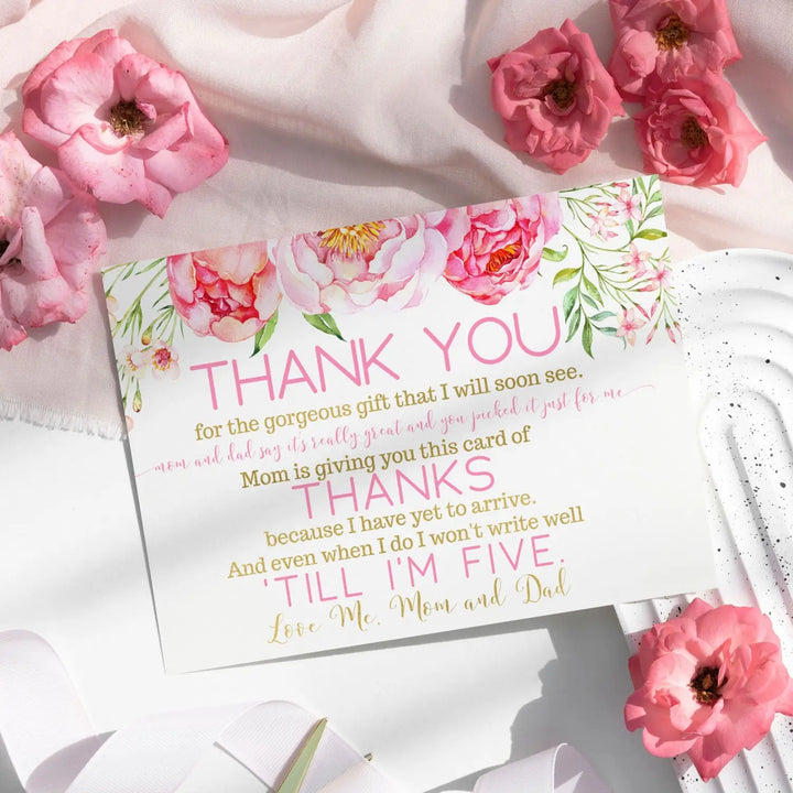Cottage floral girls baby shower thank you cards - 15 pack charming notecards with pink envelopes 4x6 - office product