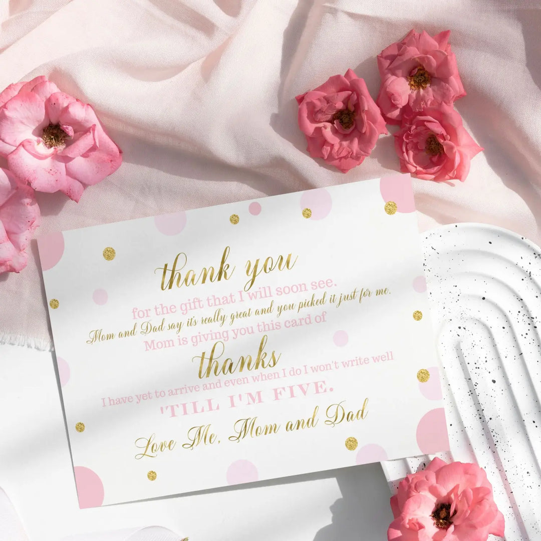 Pink and Gold Girls Baby Shower Thank You Cards - 15 Pack Luxurious Notecards, 4x6