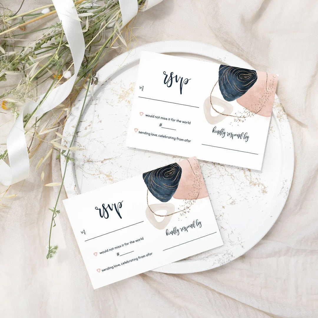 Chic navy and pink watercolor rsvp cards with envelopes - 25 pack - response set perfect for weddings graduations