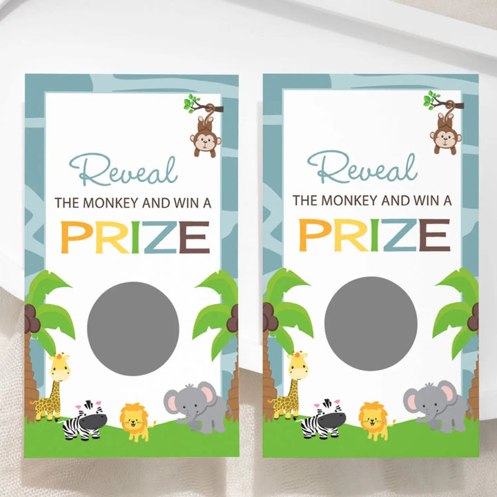 Baby Shower Games Gender Neutral - 28 Cards - Fun Scratch Off Game Guest Activities to Win Prizes Safari Favors Ideas Cute Jungle Theme Girl or Boy