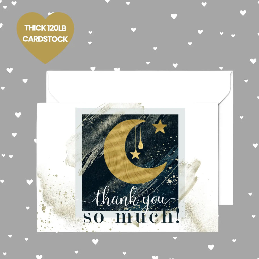 Celestial Star & Moon Themed Thank You Cards - 25-Pack, Blue and Gold Notecards with Envelopes