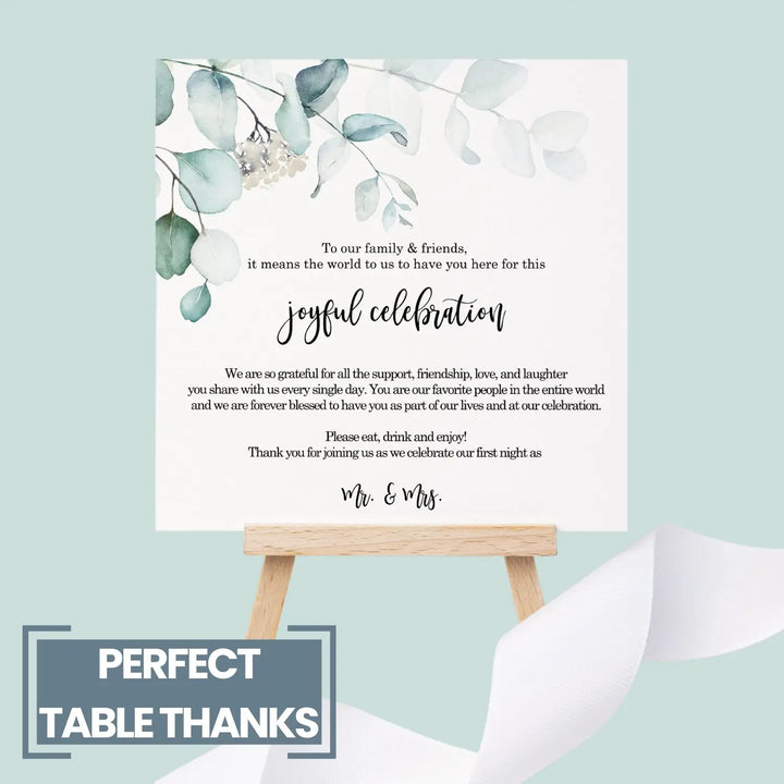 Greenery Wedding Thank You Place Cards for Reception Tables, Place Setting Favors or Decorations for Guests, 4”x4”, 50 Pack