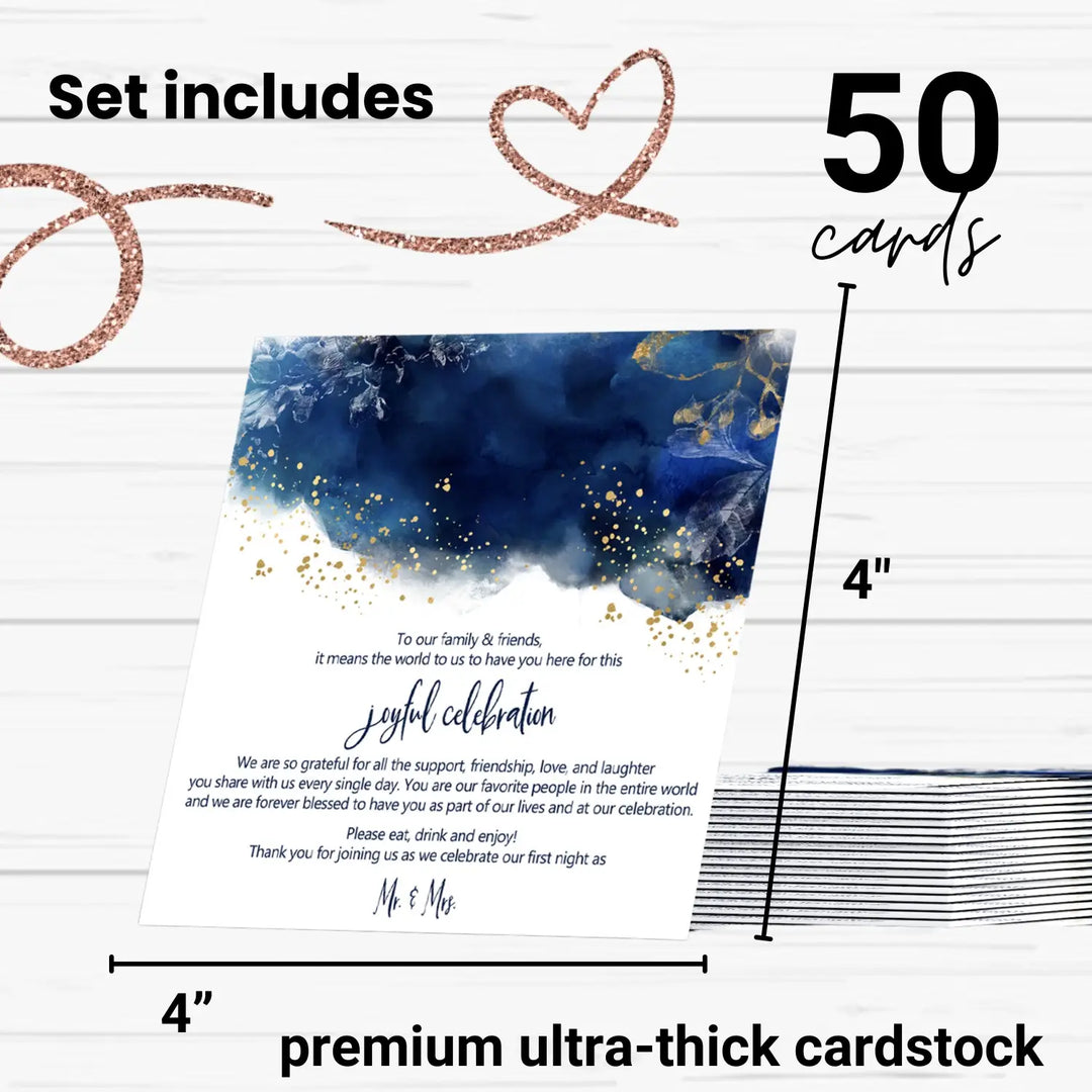 50-Pack Navy Watercolor Wedding Thank You Cards - 4x4 Reception Table Favors