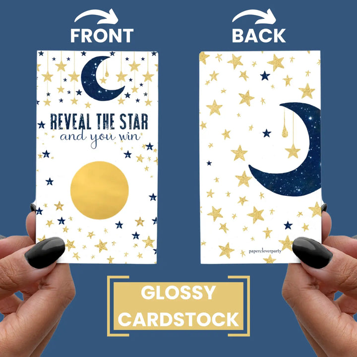 Twinkle Little Star Baby Shower Games for Boy - 30 Cards - Fun Scratch Off Game for Guest Prizes, Activities or Favors Ideas, Blue and Gold Theme