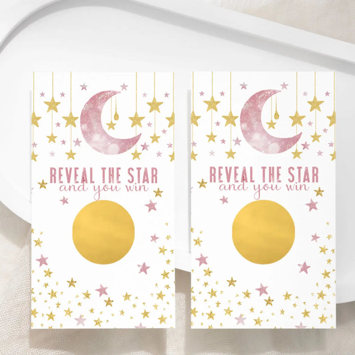 Twinkle Little Star Baby Shower Games Girls - 30 Cards - Fun Scratch Off Game for Guest Prizes, Activities and Favors Ideas, Pink and Gold Theme