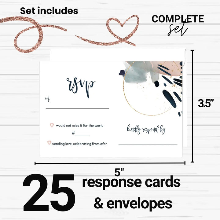 Blue Rose Watercolor Modern RSVP Cards - Chic Wedding Response Set, 3.5x5, Envelopes Included, 25 Pack