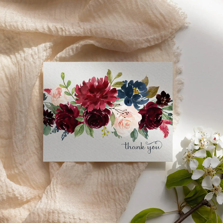 Indigo floral rustic thank you cards - 25-pack notecards with envelopes for all occasions - office product