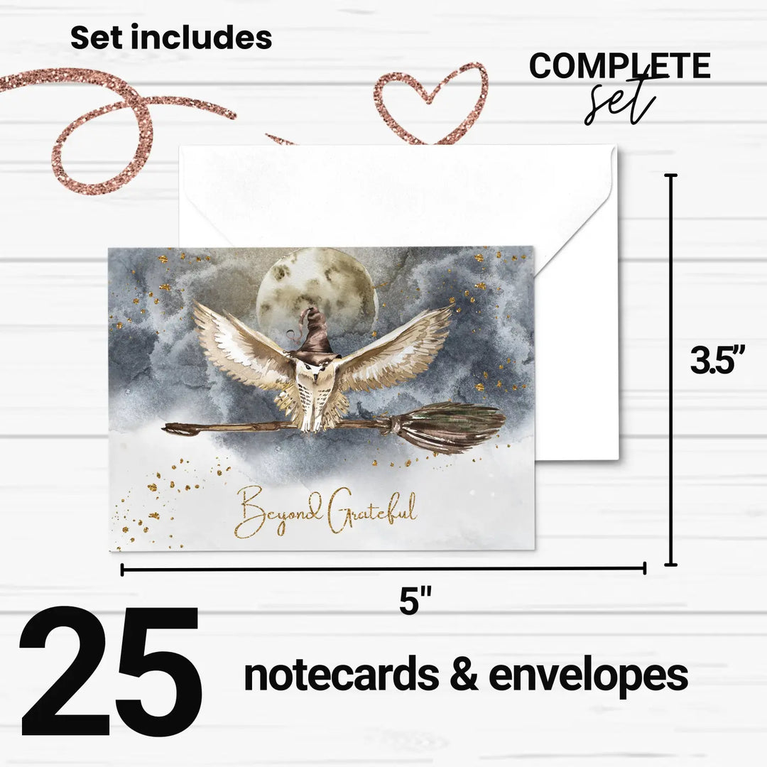 Magic owl thank you cards - enchanting 25-pack notecards set with envelopes for special events - office product