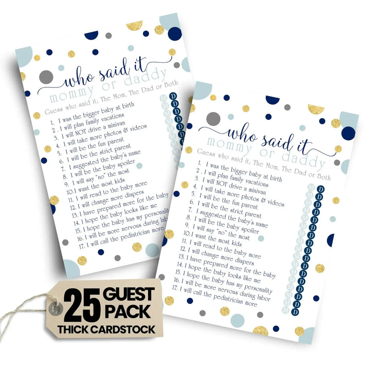 Navy and gold mommy or daddy baby shower game - 25 pack guess who activity cards twinkle little star themed royal