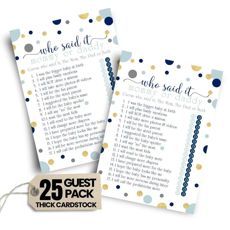Navy and gold mommy or daddy baby shower game - 25 pack guess who activity cards twinkle little star themed royal
