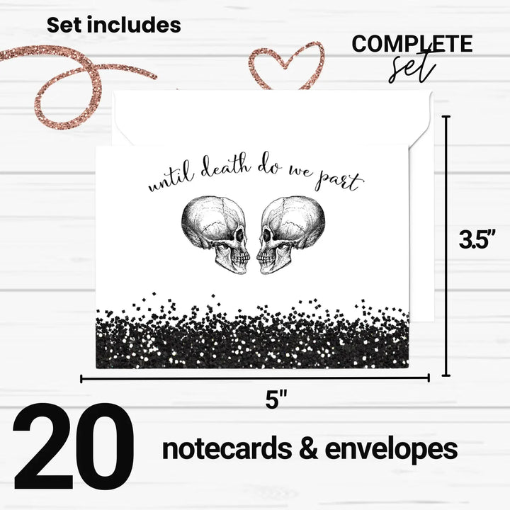 Chic Glam Skull Gothic Thank You Cards - 20-Pack, Black & White Design for Edgy Weddings & Events