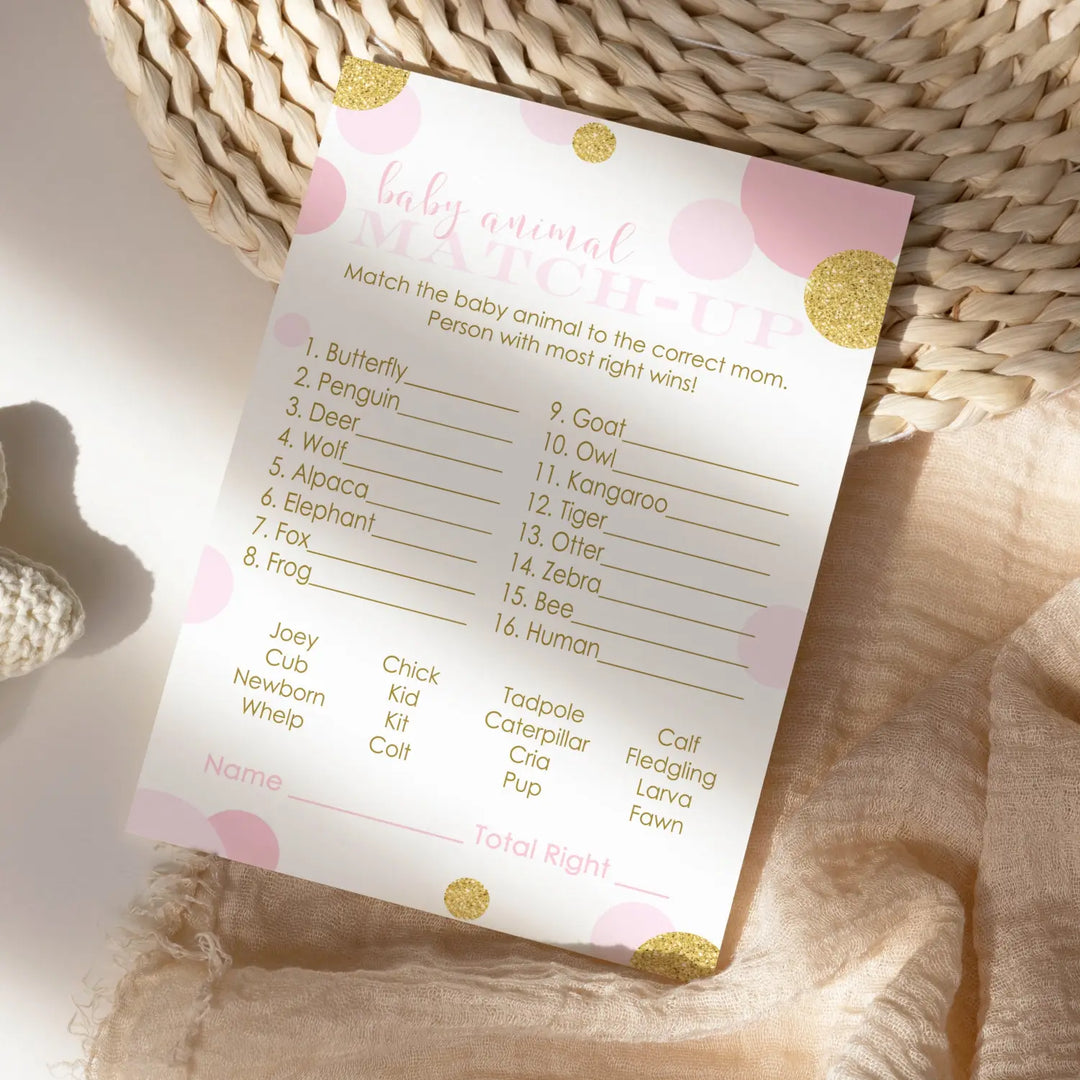 Pink and gold baby shower game animal matching for all occasion fun guessing activities guests play twinkle star ideas