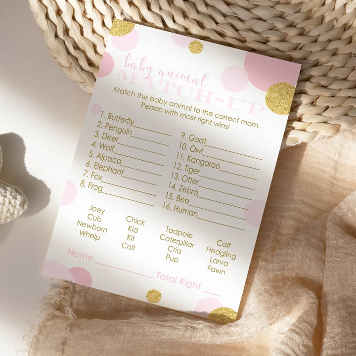 Pink and gold baby shower game animal matching for all occasion fun guessing activities guests play twinkle star ideas