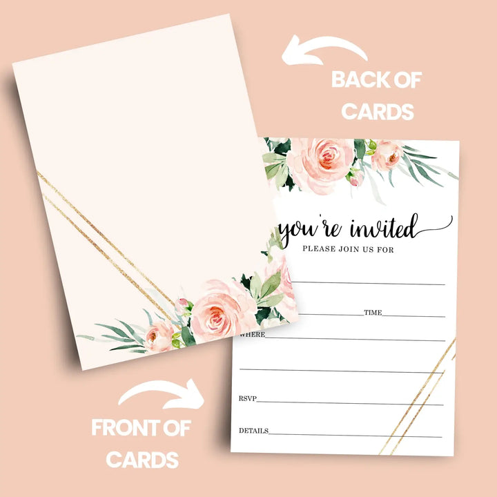 Graceful Floral Invitations with Envelopes, 25 Pack, 5x7 Blank Cards for All Occasions